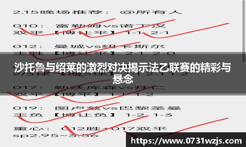 米兰体育：沙托鲁与绍莱的激烈对决揭示法乙联赛的精彩与悬念